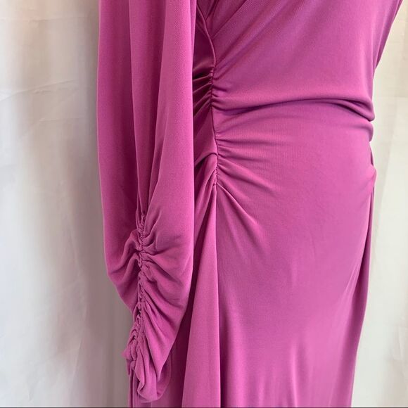 ZARA purple magenta Cinched Asymmetric One Sleeve Dress Sz M/L NWT - Picture 8 of 16